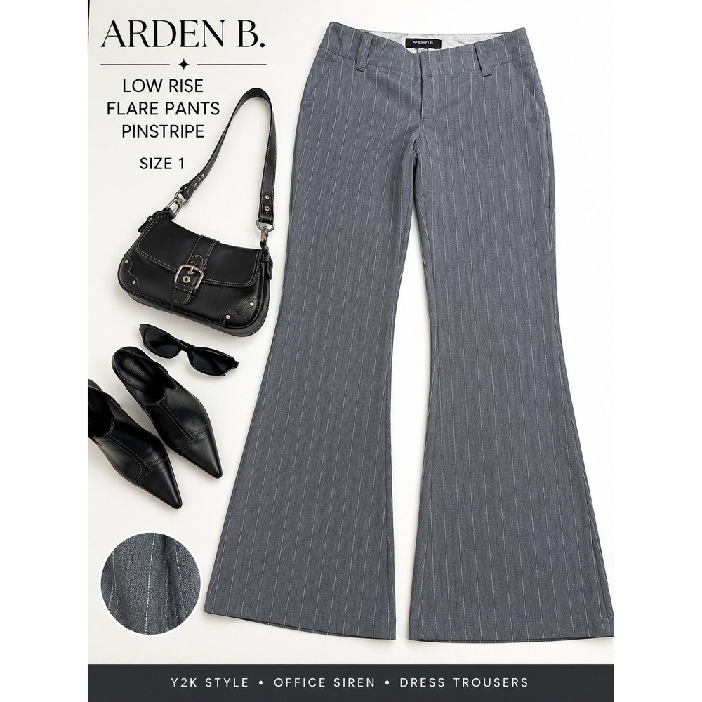 Arden B Women's Size 1 Gray Pinstripe Low Rise Flare Dress Pants Y2K
